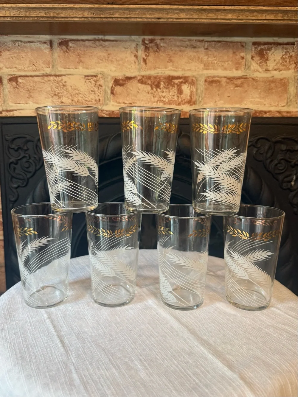 Gold & White Palm Leaf Glass Tumbler Set - 7 Pieces